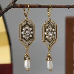 Victorian Edwardian Antique Gold and Seed Pearl Drop Earrings